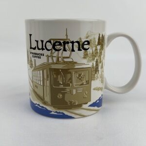 Starbucks Luzern Switzerland City Mug 16oz Blue Interior Cable Car Tram 2016